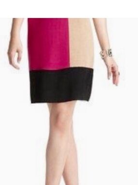 NWT LOFT Sweater Color Block Wool Blend Stretch Skirt sz M Pink/beige/black